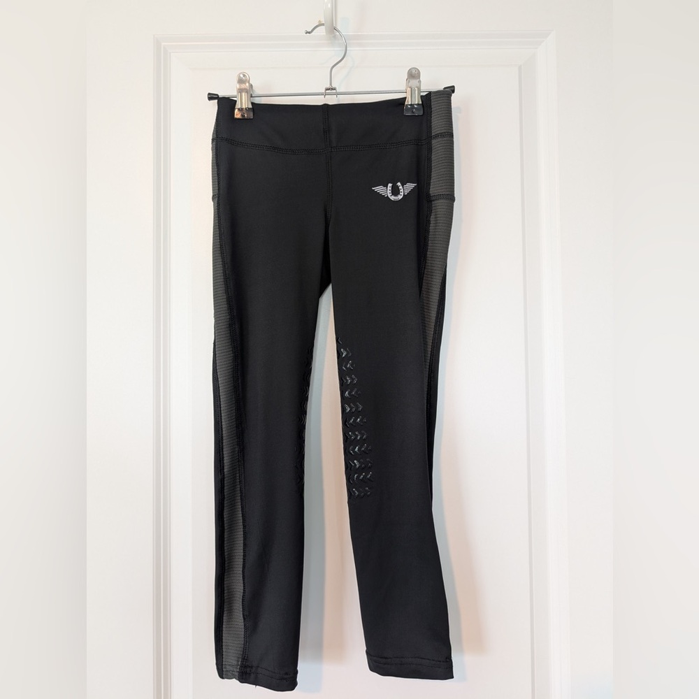 Tuffrider Girls Ventilated Equestrian Schooling Tight Blck/Charcoal Size Small
